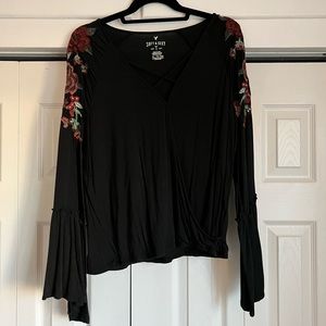 American Eagle black surplice top